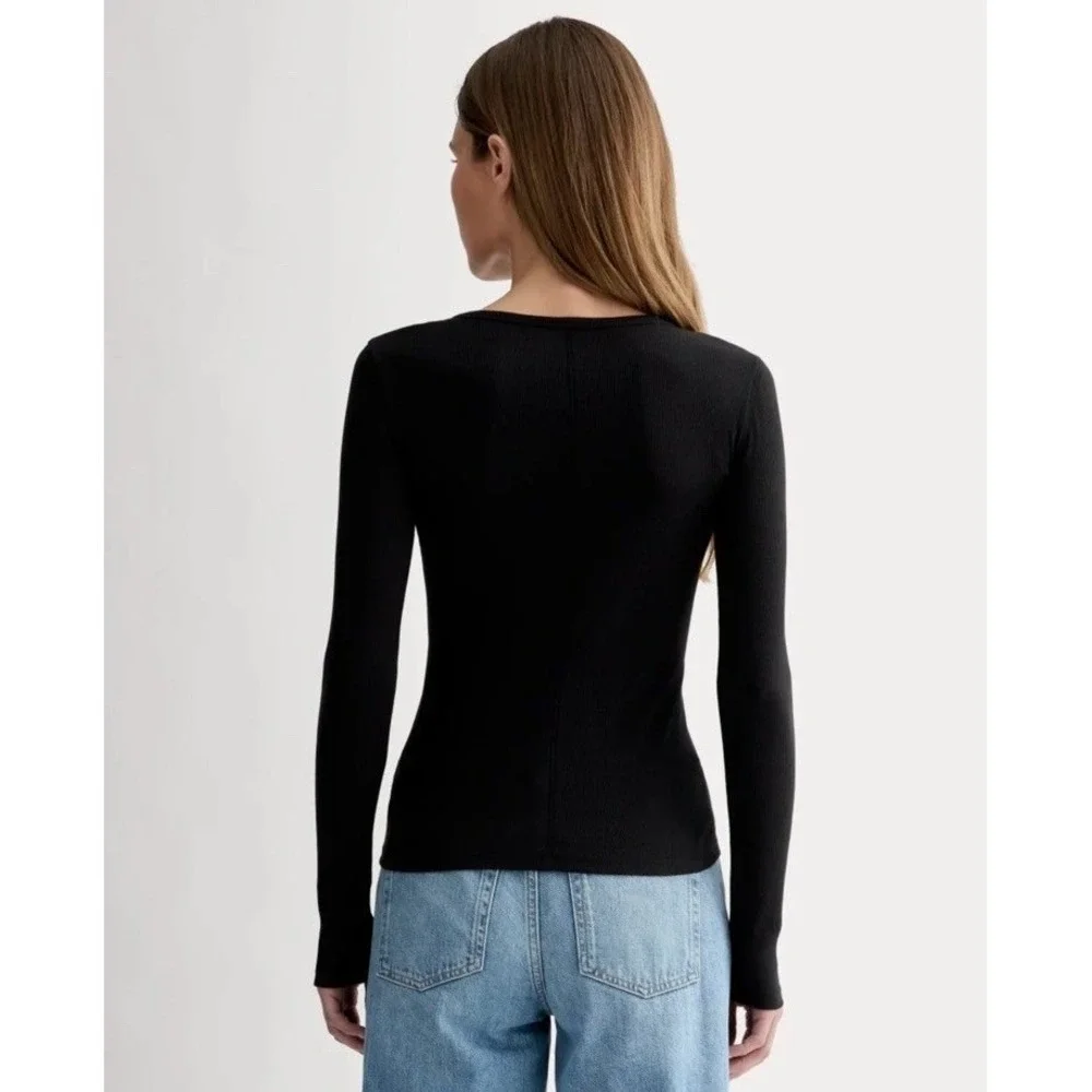 Everlane NWT Supima Cotton Luxe Micro-rib Long Sleeve Crew Black Small - Picture 2 of 8